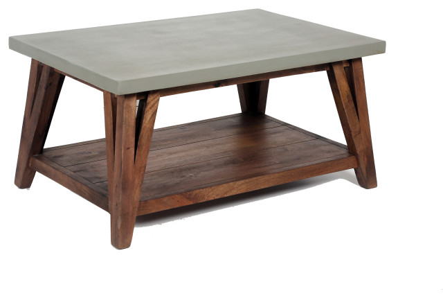 Brookside 36 Cement Top Wood Coffee, Cement And Wood Coffee Table
