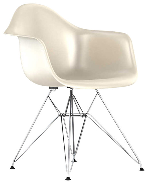 Eames Molded Fiberglass Armchair, Wire Base by Herman Miller, Parchment, Trivale