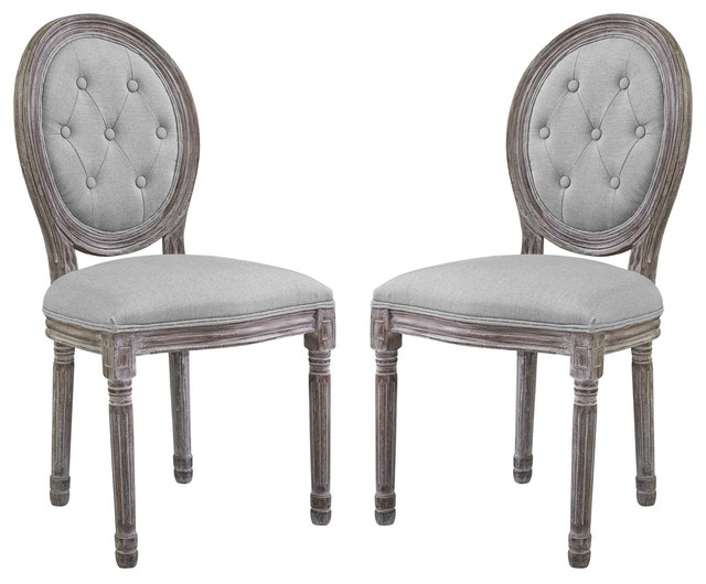 Country Farm House Dining Side Chair Set Of 2 Fabric Wood Light Gray French Country Dining Chairs By House Bound Houzz