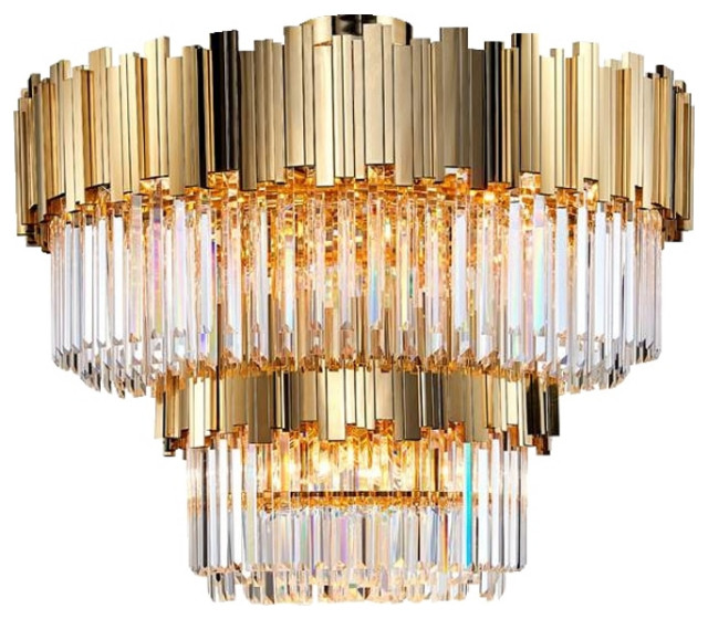 Gold Plated Finest K9 Crystal Flush Mount Chandelier By Mor Contemporary Ceiling Lighting Luxhomedecor Houzz - 12 Gold Plated K9 Crystal Ceiling Light Pendant Chandelier