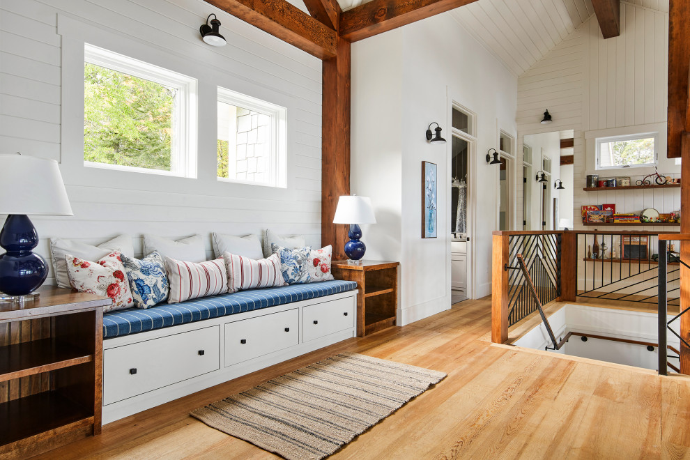 Timber Frame Hall York County Residence - New Brunswick Timber Frame - Transitional ...