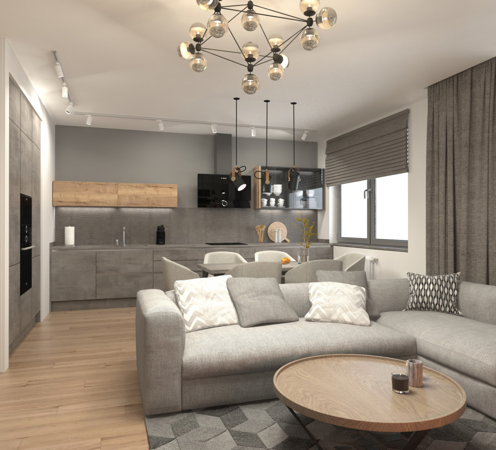 Гостиная. Вид на кухню-столовую.