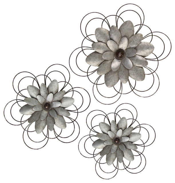 Metal Wall Flower Decor, Set of 3 Rustic Wall Accents by VIP Home