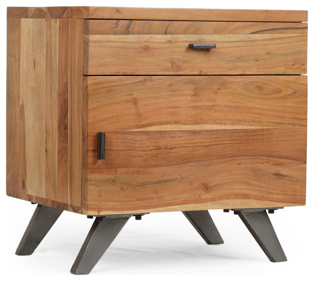 Leona MidCentury Industrial Acacia Wood Side Table Industrial Side