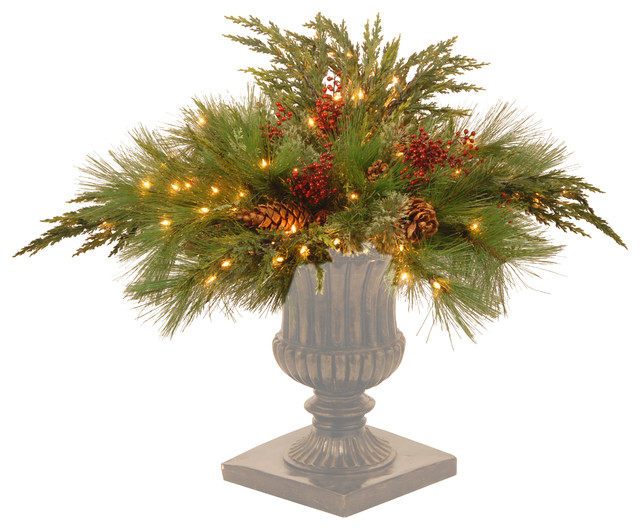 30" Decorative Collection White Pine Urn Filler With 135 Clear Lights