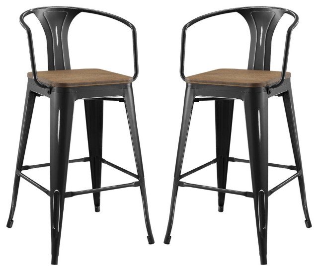 Promenade Bar Stool Set of 2 Black Industrial Bar Stools And