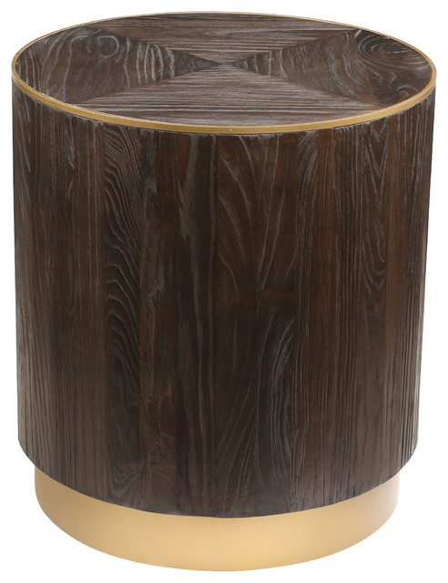 Darcy Wooden Side Table With Gold Paint Base, Round