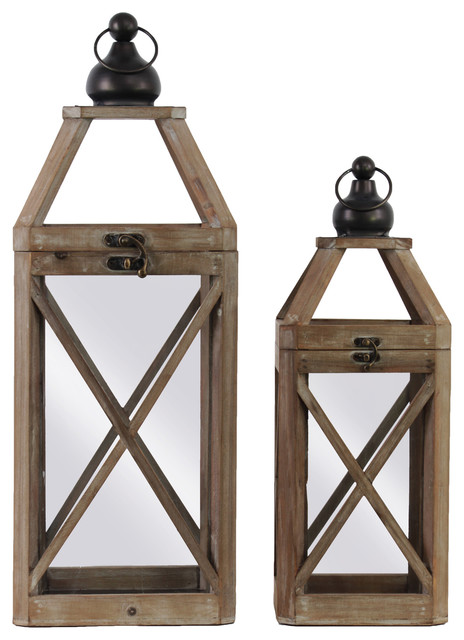 2-Piece Nicholia Wooden Lantern Set, Natural Brown