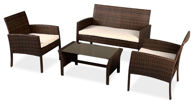 Modern 4 Piece Patio Garden Wicker Rattan Sofa Set Tropical Outdoor Lounge Sets By Imtinanz Llc