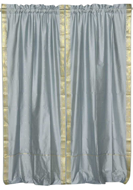 Gray Rod Pocket Sheer Sari Curtain Drape Panel Pair