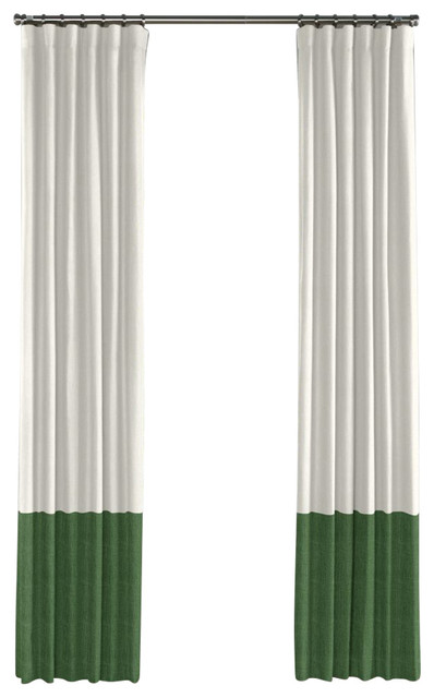 Ivory and Emerald Green Linen Color Block Curtain, Single Panel