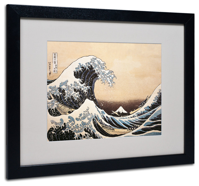 'The Great Wave off Kanagawa' Matted Framed Canvas Art by Katsushika Hokusai, 16" x 20" Asian