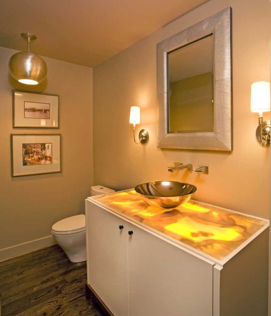 Powder Bath With Underlit Onyx Countertop Modern Cloakroom
