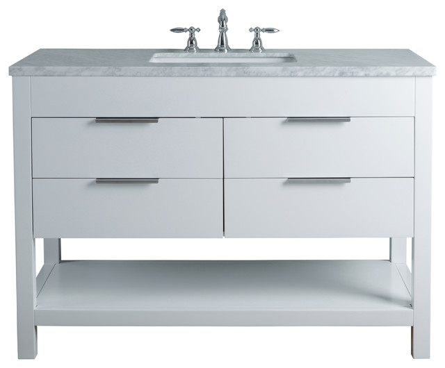 Rochester White Single Sink Bathroom Vanity, 48" Contemporary