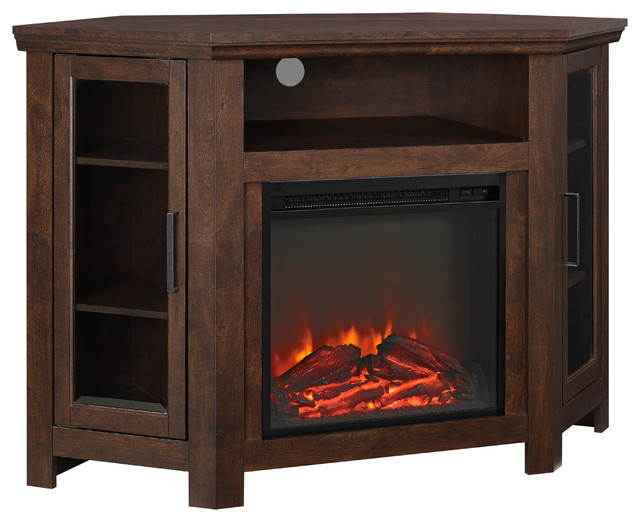 48" Wood Corner Fireplace Media TV Stand Console Transitional Entertainment Centers And Tv