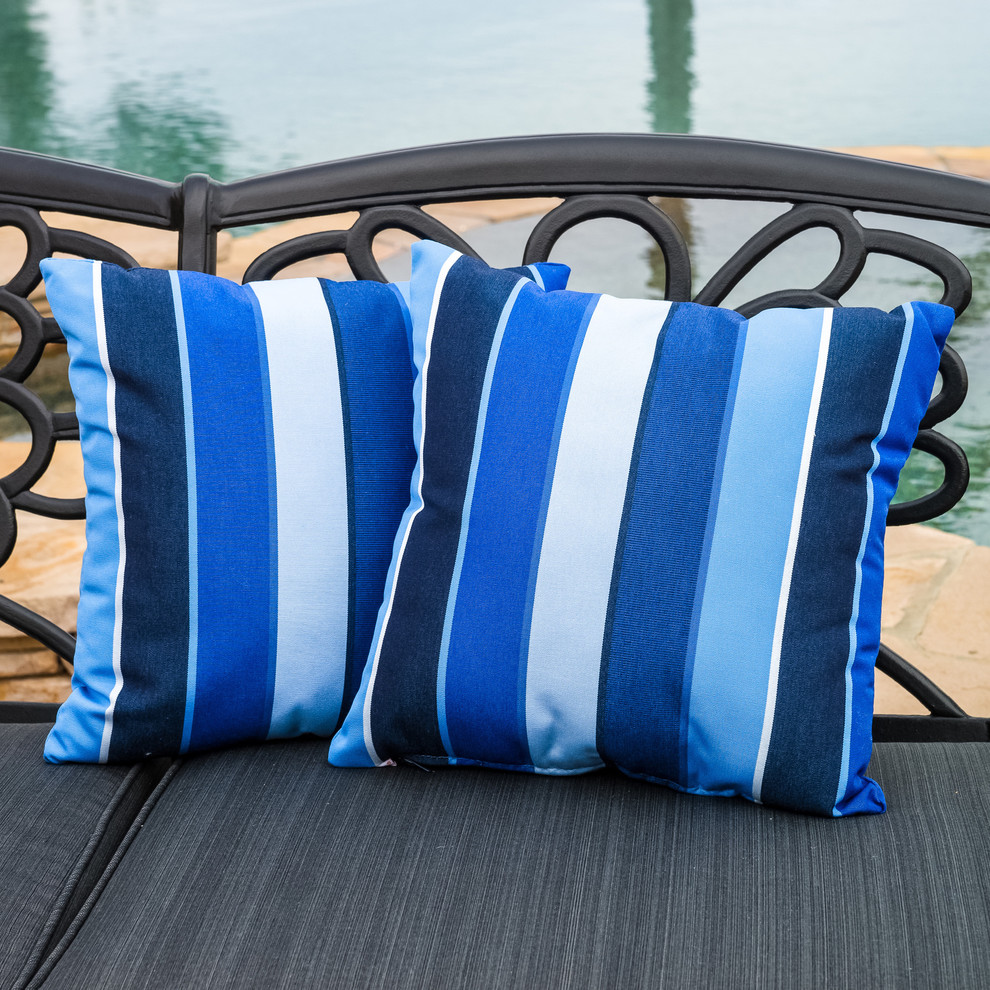 Christopher Knight Home Milano Colbalt Blue Striped 17-inch Sunbrella Pillows (S