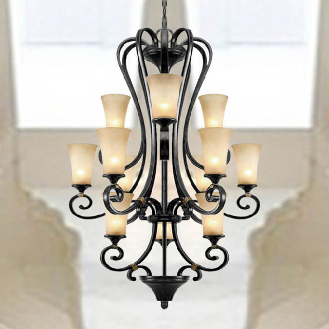 Country 3+6+3 Matte Glass Shades Iron Chandelier