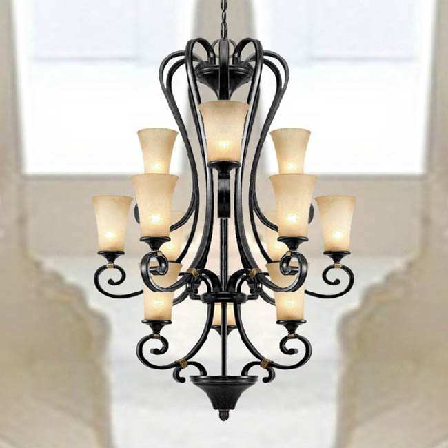 Country 3+6+3 Matte Glass Shades Iron Chandelier
