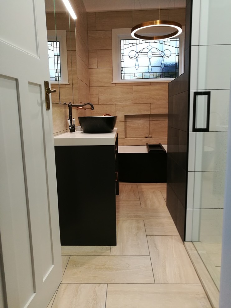 Before and after Modern Tiled Bathroom