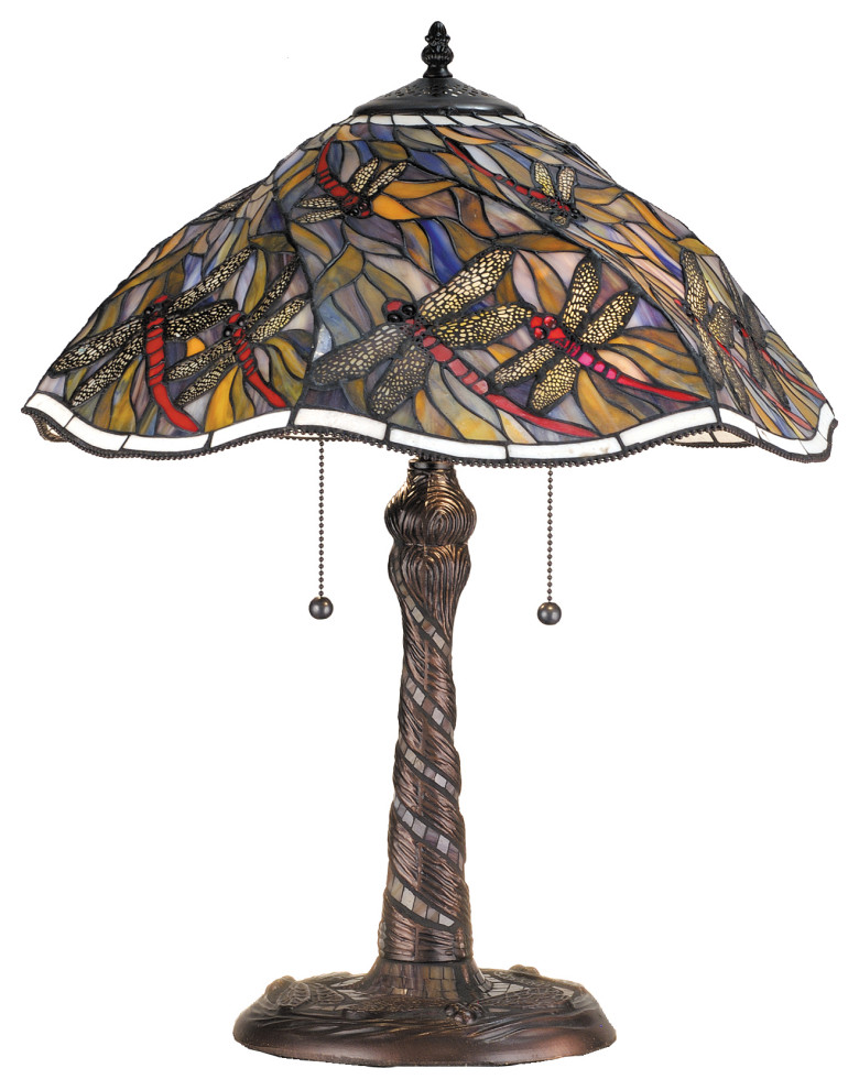 23.5H Spiral Dragonfly w/ Twisted Fly Mosaic Base Table Lamp