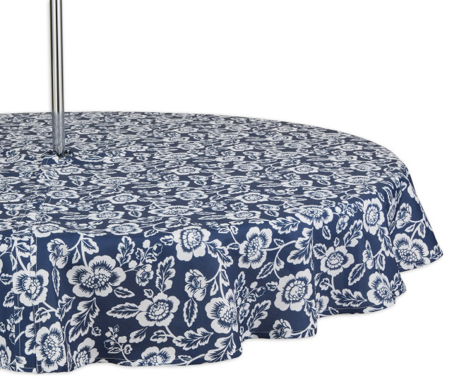 Nautical Blue Floral Print Outdoor Tablecloth With Zipper 60X120 ...