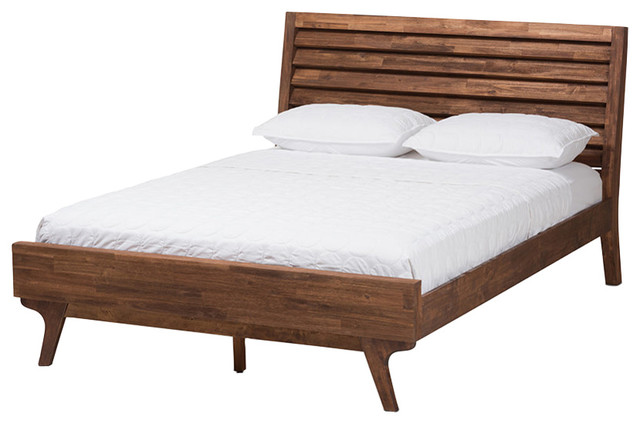 Baxton Studio Sierra Mid Century Modern Brown Wood Queen Platform Bed