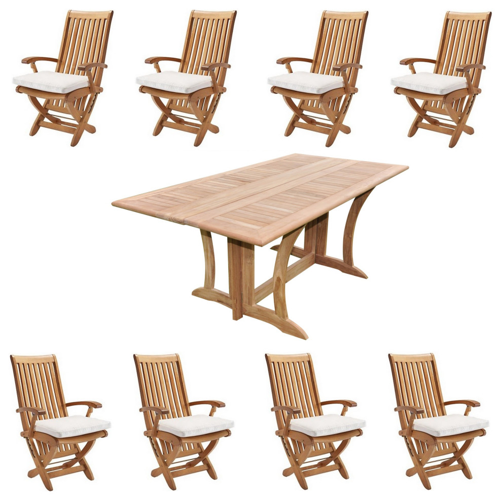 9Piece Outdoor Teak Dining Set 69" Folding Table, 8 Warwick Folding