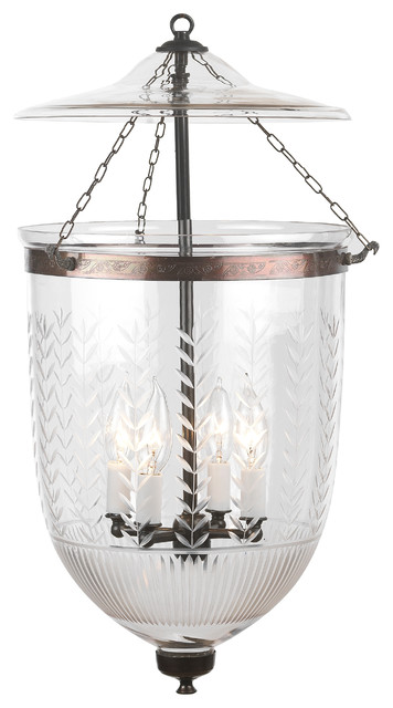Vertical Leaf Prismatic Etching Hundi Glass Bell Jar Lantern 12"D -  Traditional - Pendant Lighting - by A. Sanoma Inc | Houzz