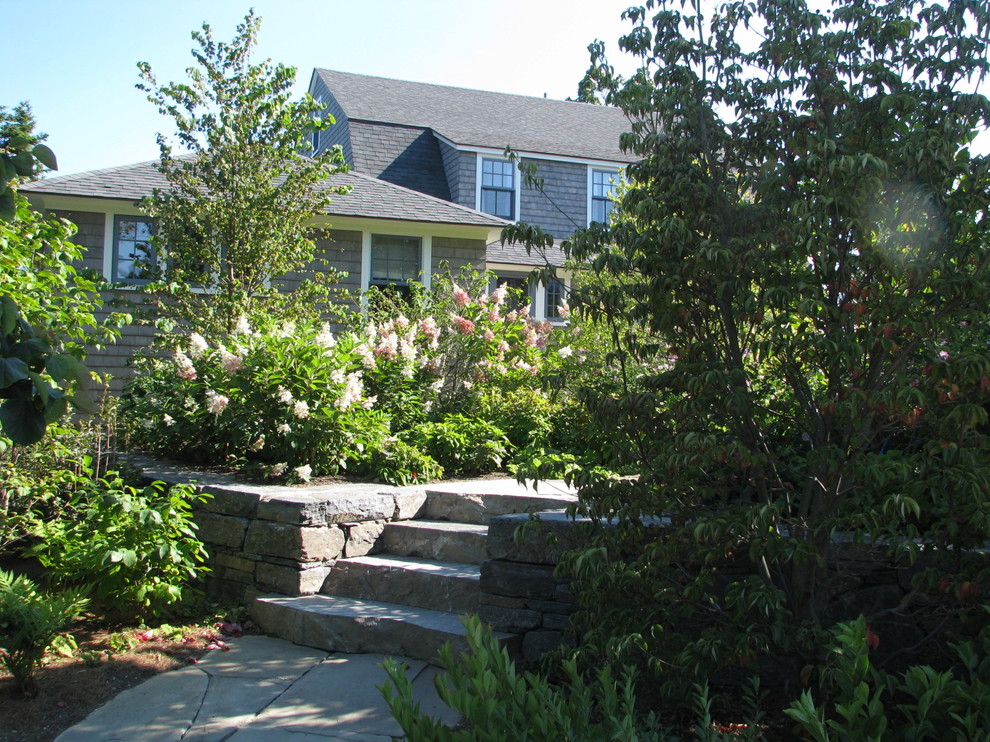 Design ideas for a traditional garden in Portland Maine.