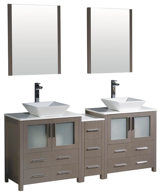 Fresca Torino 72 Double Vessel Sink Bathroom Vanity With Side Cabinet Gray Oak