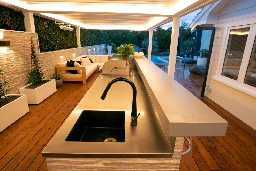 Outdoor Kitchen with Muros Schist Cladding - Contemporary - Kitchen ...