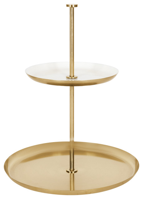 Laranya Tiered Round Decorative Tray, White/Gold 12x12x15