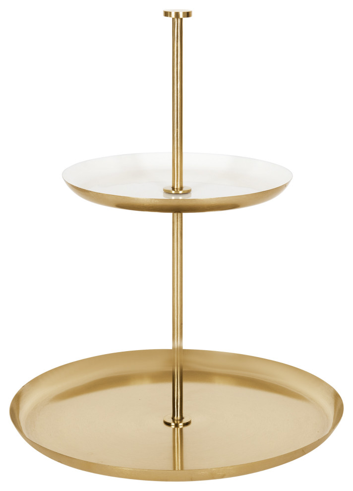 Laranya Tiered Round Decorative Tray, White/Gold 12x12x15