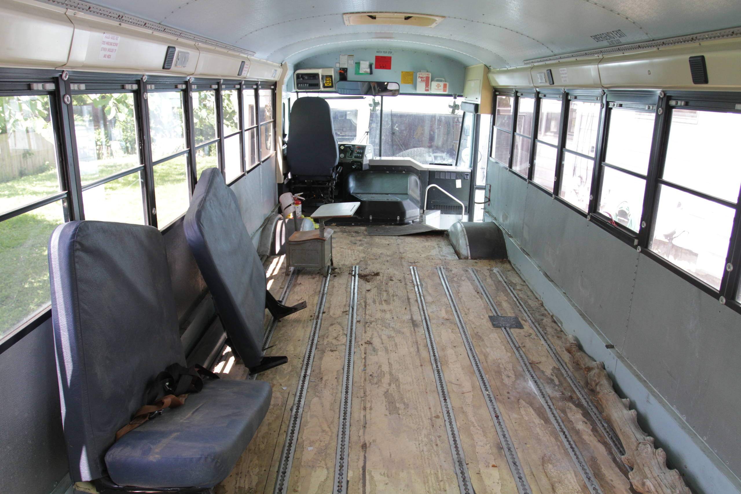 Vintage school bus traveling home renovation