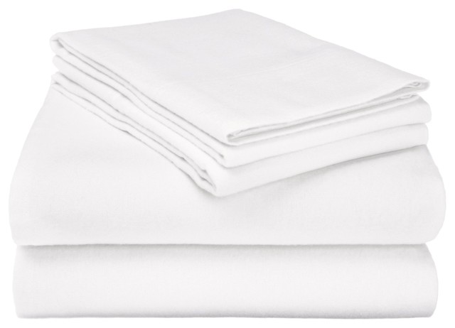 Extra-Warm Cotton Flannel Sheet Set - Cal King, White