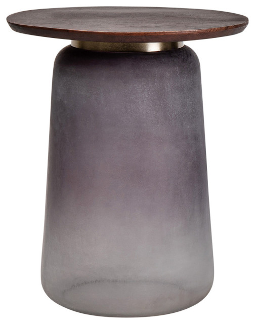 Wooden Top, 22" Side Table, Glass Base, Purple Contemporary Side