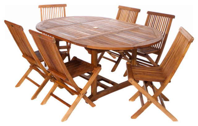 7 Piece Set Teak Oval Extension Table Folding Chair 7 Piece Set Teak Oval Extension Table Folding Chair