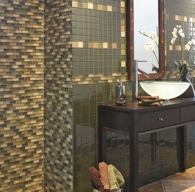 Interceramic Shimmer Foliage Mosaic Wall Tile modern-badezimmer