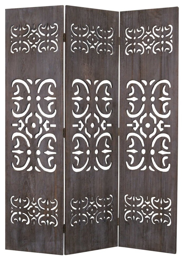 52"x67" Brown 3 Panel Wood  Screen