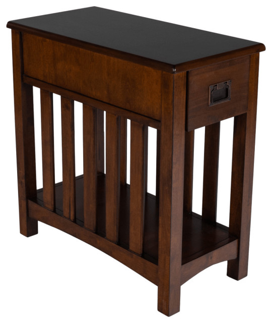24" Dark Cherry Brown Rectangular End Table With Drawer And Shelf
