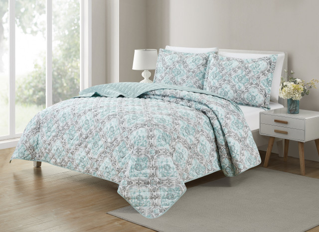 Bibb Home 3 Piece Reversible Quilt Set, King - Contemporary - Quilts ...