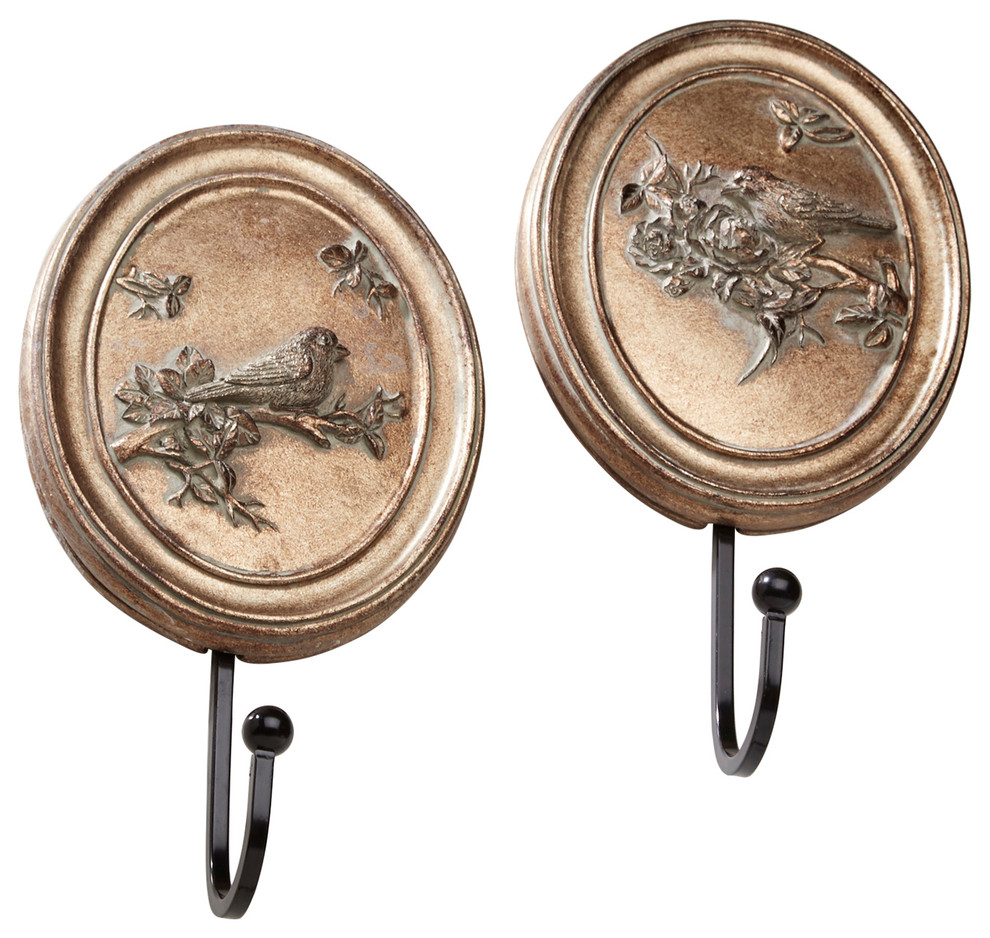 Antique Gold Bird Hook Pair Traditional Wall Hooks by Orchard