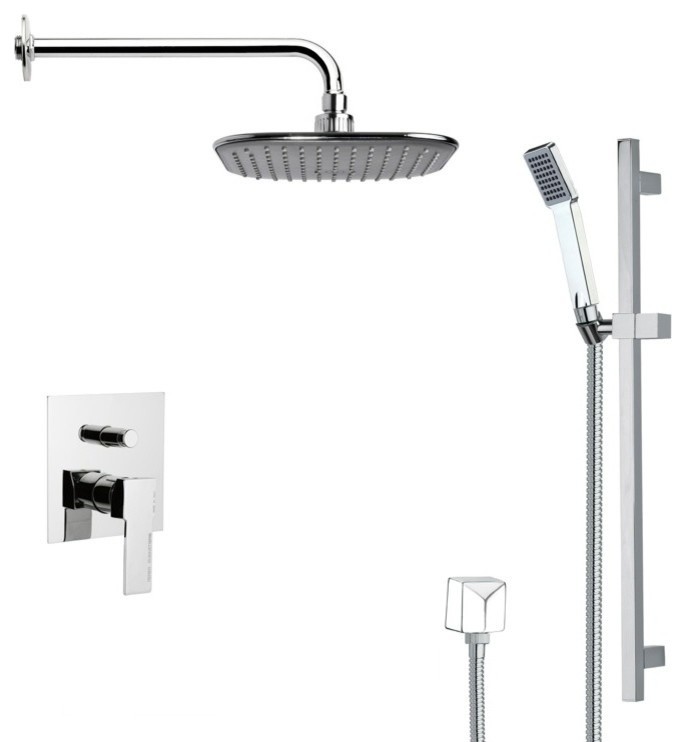 Chrome Shower System With 8" Rain Shower Head and Hand Shower