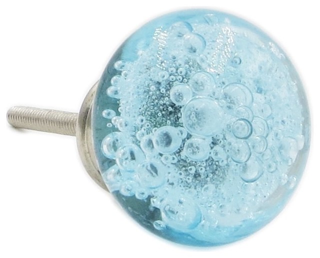 Aqua Bubbles Glass Knob, Set of 4
