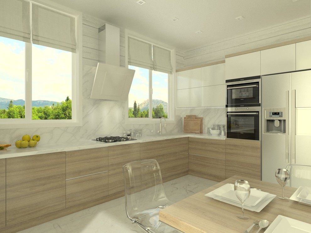 Интерьер кухни-гостиной в загородном доме из клееного бруса, г. Ижевск