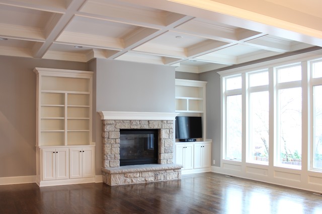 Great Room With Coffered Ceiling Traditional Family Games