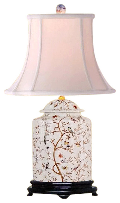 Oriental Chinese Porcelain Floral Bird Scallop Ginger Jar Table Lamp 22" 