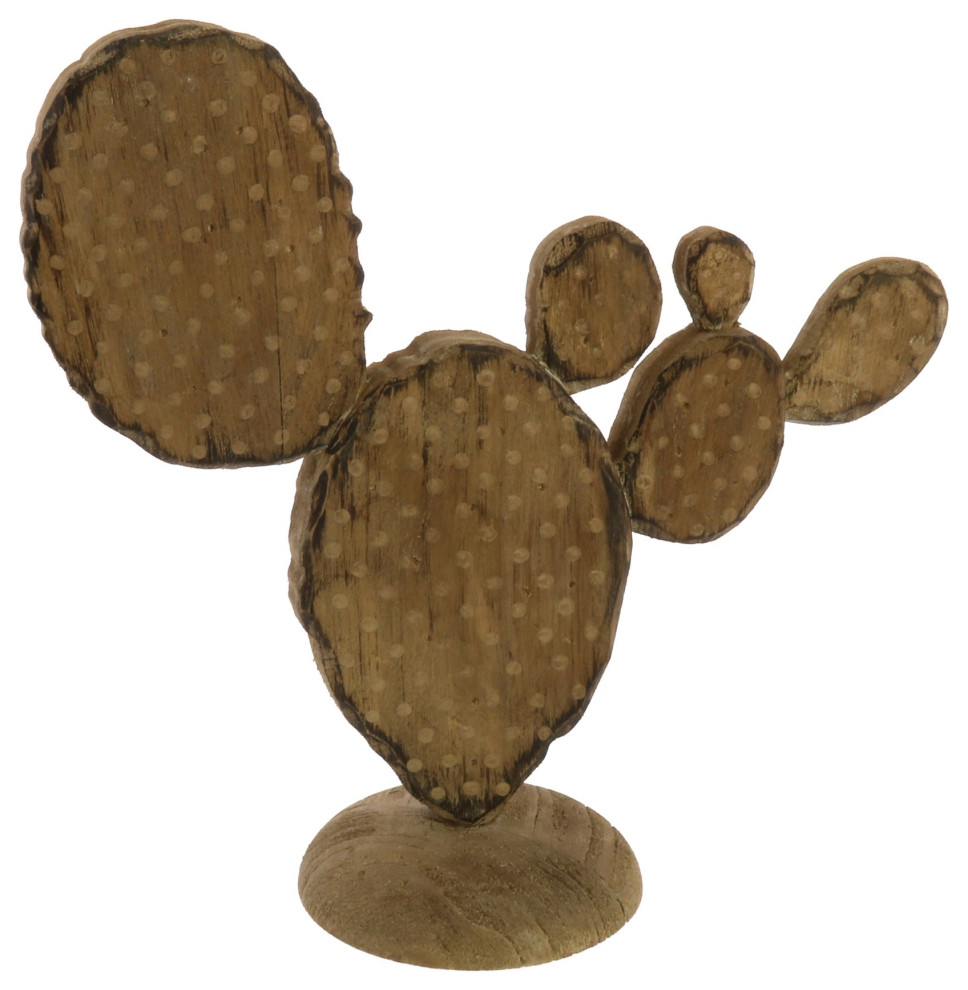 Wooden Cactus Paddle Plant Accent Decor with Distressed Look, Brown ...