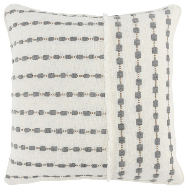 Kosas Home Kassia Embroidered 100% Linen 20� Throw Pillow, Gray