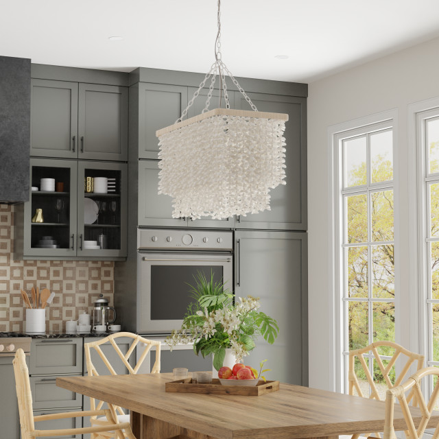 Rectangular White Clamrose Chandelier for over the Dining Table - Beach Style - Chandeliers - by ...